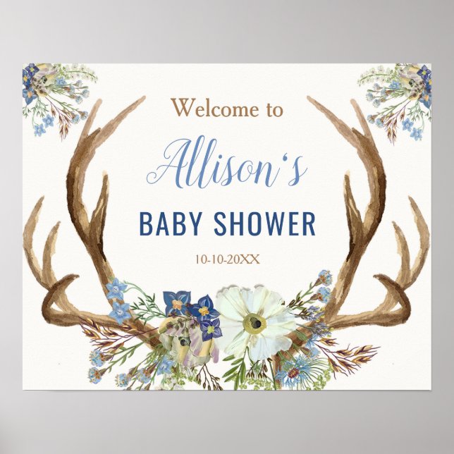 Antler boho rustikale Babydusche Begrüßungszeichen Poster (Vorne)
