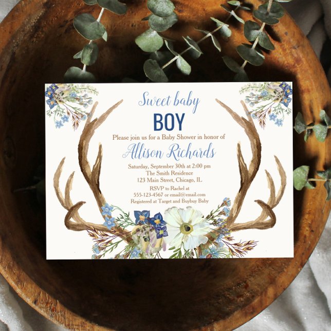 Antler boho rustikale Babydusche Einladungsjunge Einladung (Von Creator hochgeladen)