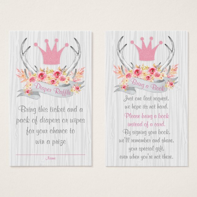 Antler Diaper Raffelschein und Buchkarte mitbringe (Vorne & Hinten)