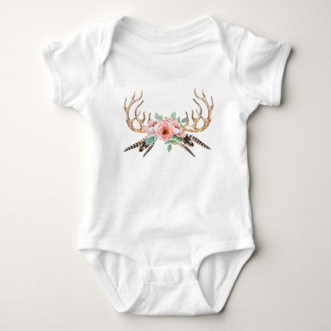 Antler Floral Baby Outfit Strampler (Vorderseite)