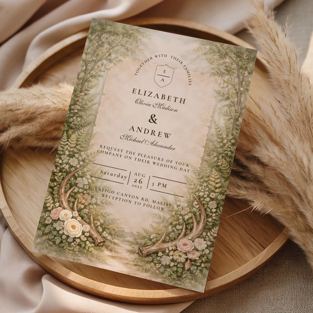 Antler Forest Romance Hochzeit Einladung (Von Creator hochgeladen)