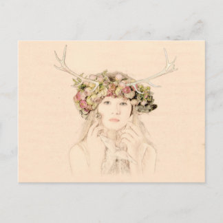 Antler Girl mit Blume Postkarte