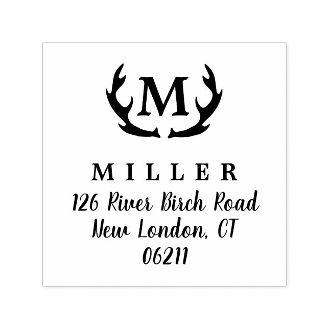 Antler Initial Monogram Custom Address Briefmarke Permastempel (Design)