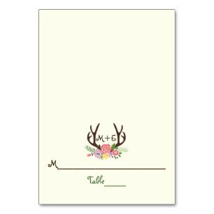 Antler & Korallenrosa Blume Hochzeit Platzkarte Tischnummer