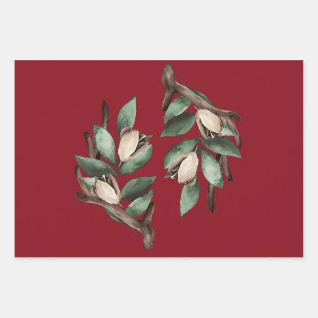 Antler mit grünem Zweig Geschenkpapier Set (Vorderseite)