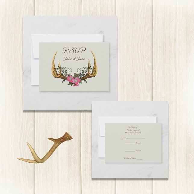 Antler und rosa Rosen RSVP-Karte RSVP Karte (Von Creator hochgeladen)
