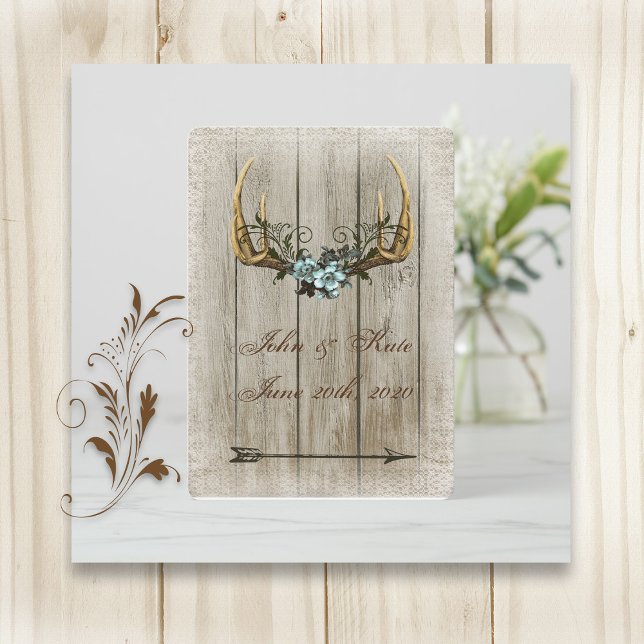 Antler und Rose Rustikale Einladung zur Hochzeit (Von Creator hochgeladen)