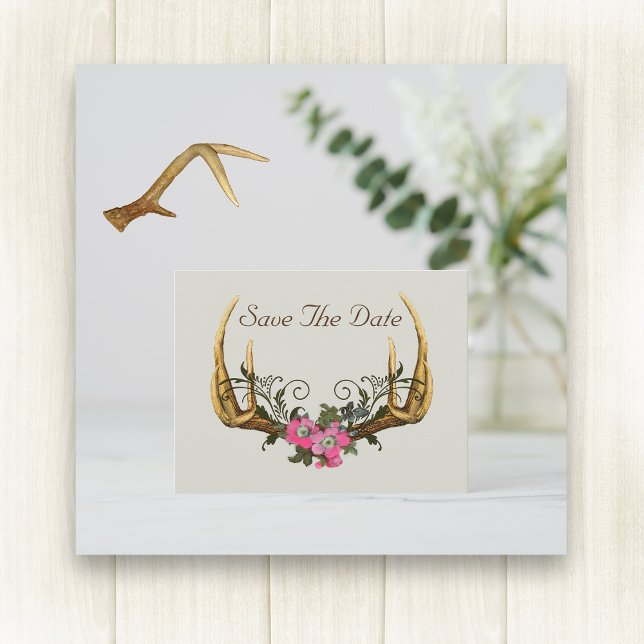 Antler und Rosen Save the Date Postkarte (Von Creator hochgeladen)