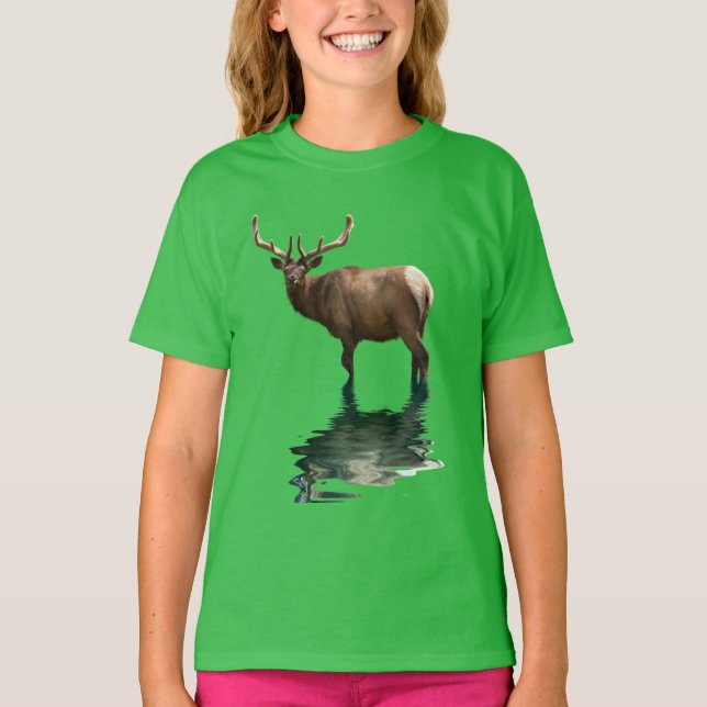 Antlered Wapiti Elk Wildlife Supporter Art T-Shirt (Vorderseite)