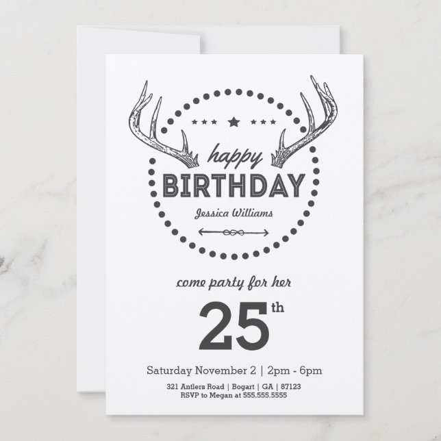 Antlers Birthday Retro inspiriert Einladung (Vorderseite)