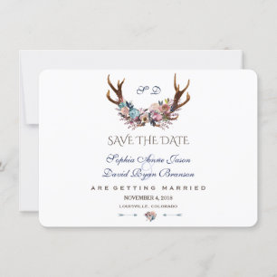 Antlers Dusty Blue Pink Floral Save the Date