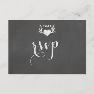 Antlers & Heart Tying the Knot Wedding RSVP Karte