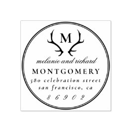 Antlers Monogram Wedding Names & Rücksendeadresse Gummistempel