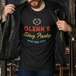 Antlers Retro Colors Name's Stag Party Monogram T-Shirt