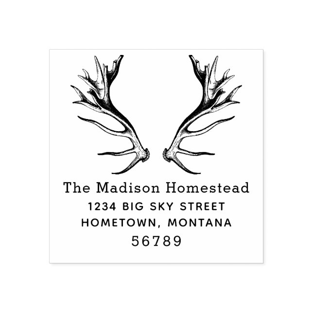 Antlers Rustic Address Rubber Briefmarke Gummistempel (Prägung)