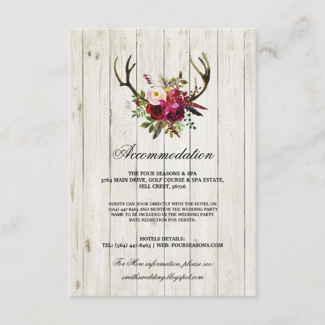 Antlers Rustic Unterkunft Holz Hochzeitskarten Begleitkarte (Vorderseite)