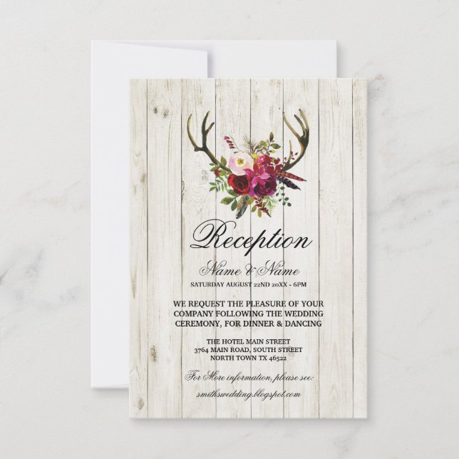Antlers Rustic Wedding Reception Cards Holz Einladung (Vorderseite)