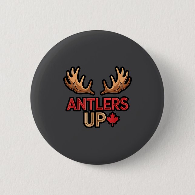 Antlers Up Canadian Pride Funny Canada Flag Moose  Button (Vorderseite)