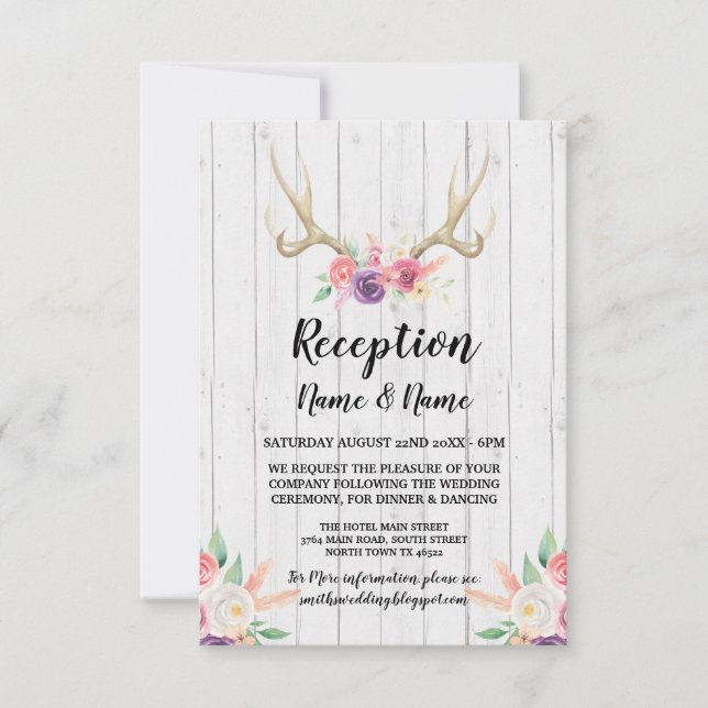 Antles Rustic Wedding Reception Cards Blume Einladung (Vorderseite)