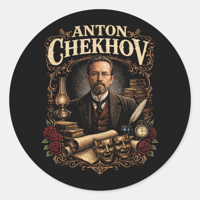 Anton Chekhov Runder Aufkleber (Vorderseite)