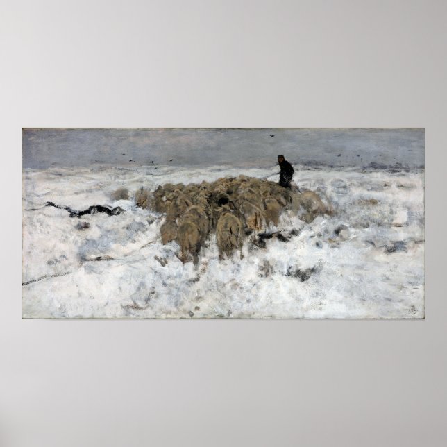 Anton Mauve Flock von Schafen mit Hirte Poster (Vorne)