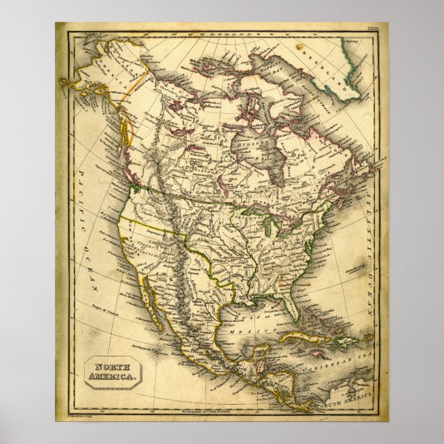 Antquie Map von Nordamerika Poster (Vorne)