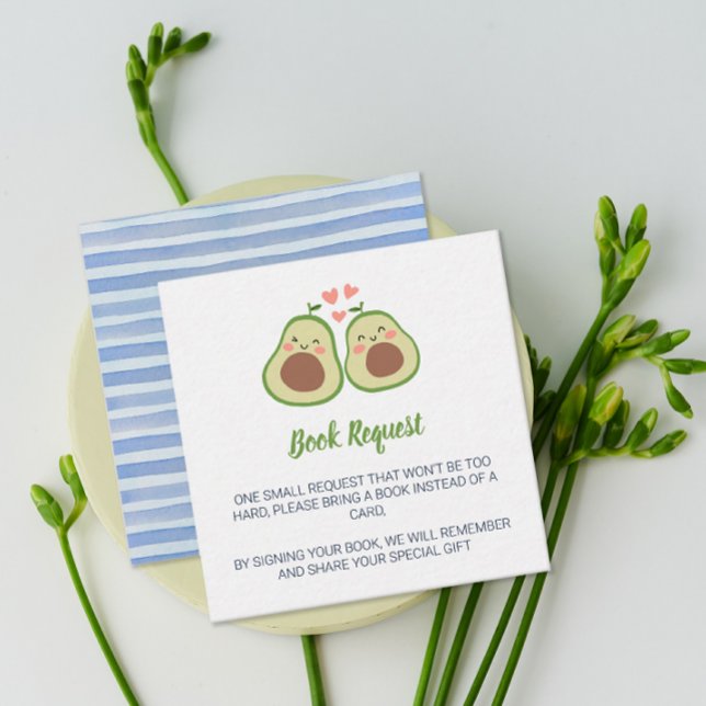 Antrag auf ein neutrales Babyduschbuch für Avocado Begleitkarte (Avocado Gender Neutral Baby Shower Book Request Enclosure Card)