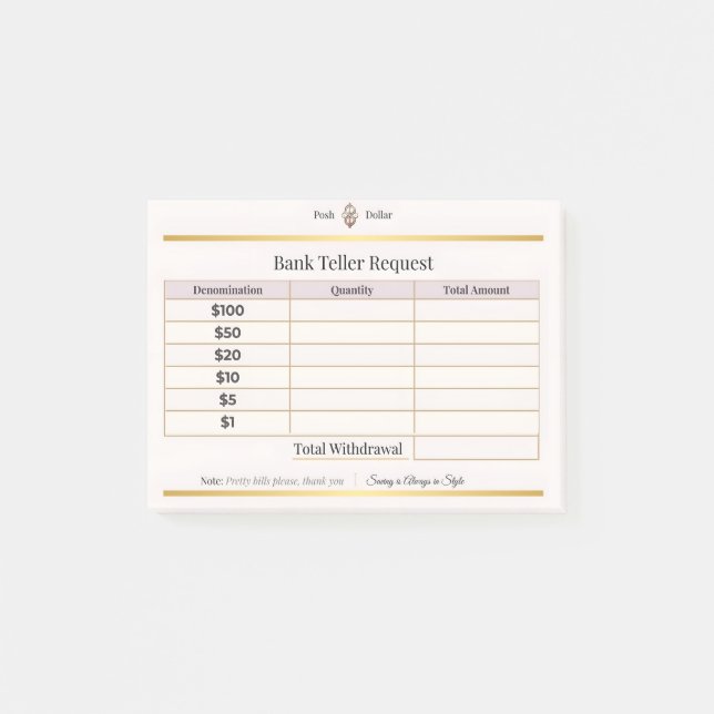 Antragsformular für Bargeldrückzahlungen | Posh Do Post-it Klebezettel (Vorderseite)