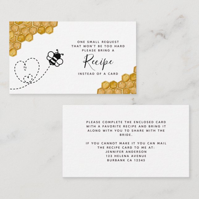Antragskarte für das Bienenstück-Brautparty Begleitkarte (Vorne/Hinten)