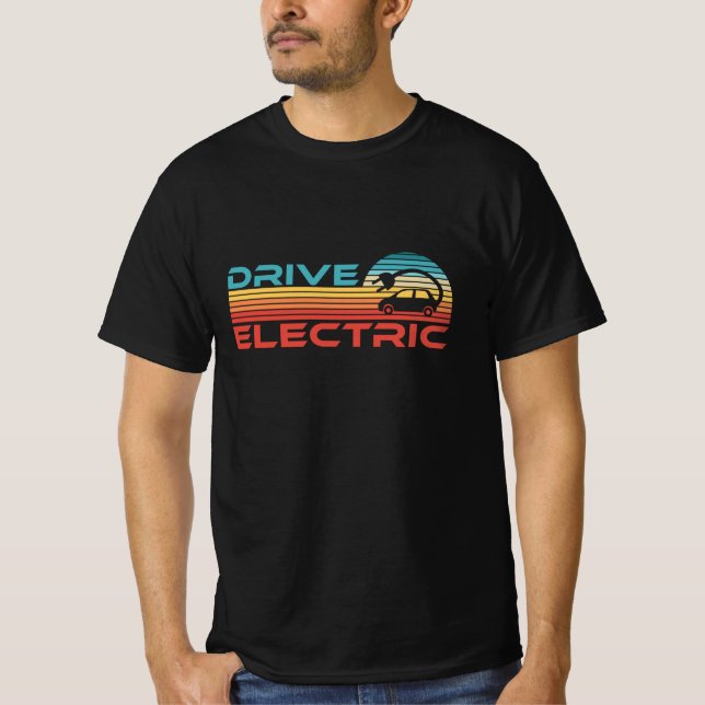 Antrieb Elektrofahrzeug EV Fahrradgift Retro-Sonne T-Shirt (Vorderseite)