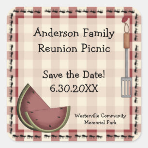 Ants and Watermelon Picnic Save the Date Quadratischer Aufkleber