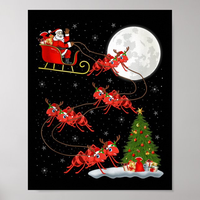 Ants Santa Sleigh Flying Funny Magical Christmas T Poster (Vorne)