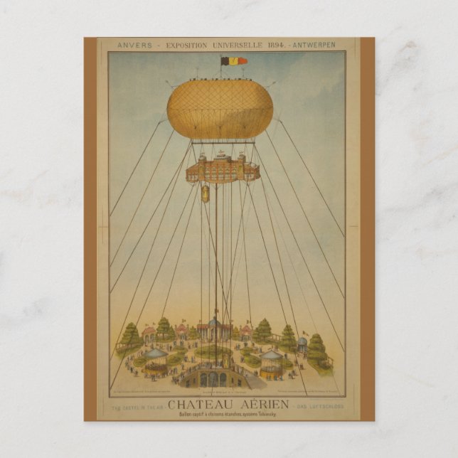 Antwerp Expo 1894 Luftschloss Ballon Postkarte (Vorderseite)