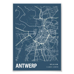 Antwerpen - Belgien Blueprint City Map Fotodruck