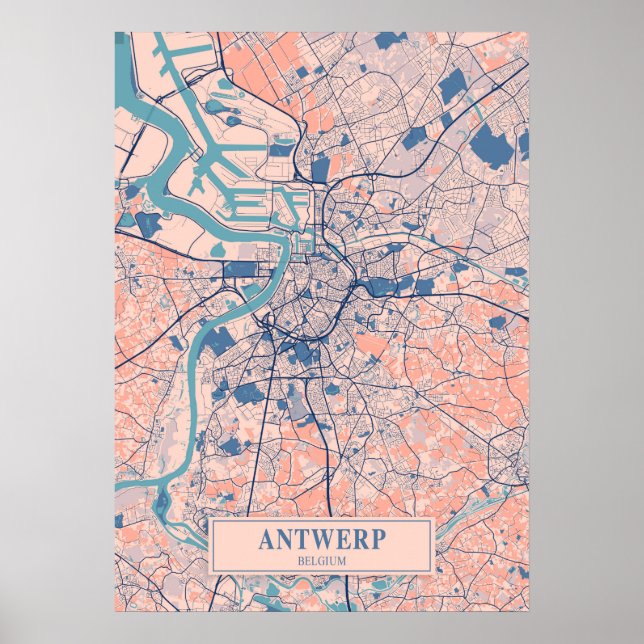 Antwerpen - Belgien Breezy City Map Poster (Vorne)