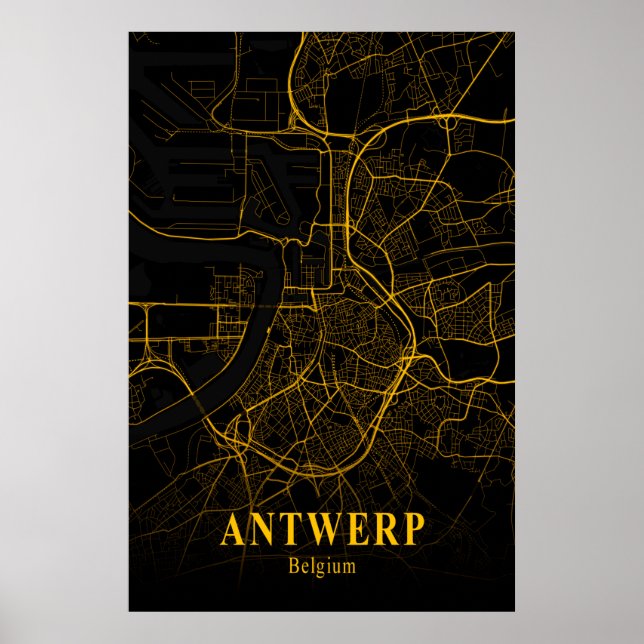 Antwerpen Belgien City Map Gold Street Map Europe Poster (Vorne)