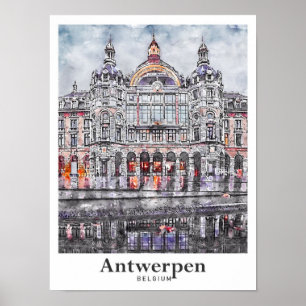 Antwerpen Belgien Reisen Wasserfarbenhandzeichnung Poster