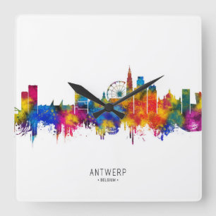 Antwerpen Belgien Skyline Quadratische Wanduhr