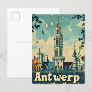 Antwerpen Belgien Vintag Retro Travel Illustration Postkarte