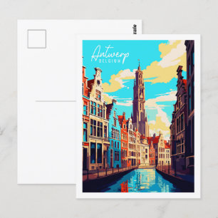 Antwerpen Belgien Vintage-Reiseort-Illustration Postkarte
