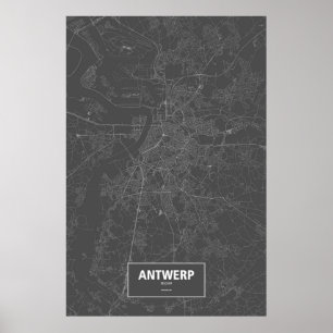 Antwerpen, Belgien (weiß auf schwarz) Poster