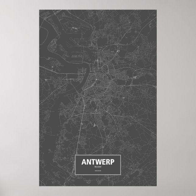 Antwerpen, Belgien (weiß auf schwarz) Poster (Vorne)