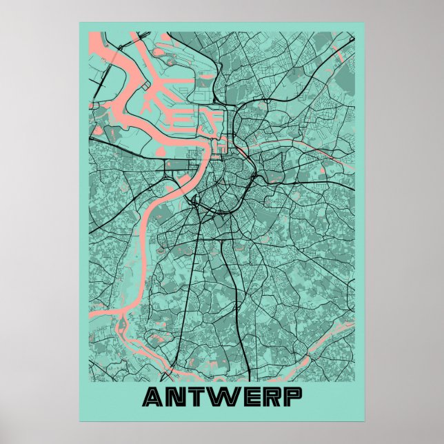 Antwerpen - Belgische Peony City Map Poster (Vorne)