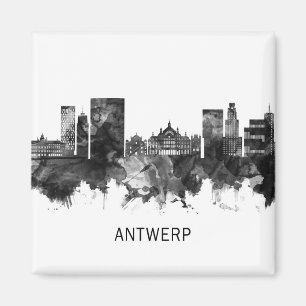 Antwerpen Belgium Skyline BW Magnet