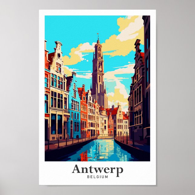 Antwerpen Belgium Vintage Travel Portrait Poster (Vorne)