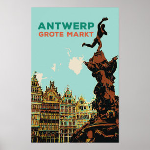 Antwerpen Grote Markt Illustration Belgien Poster