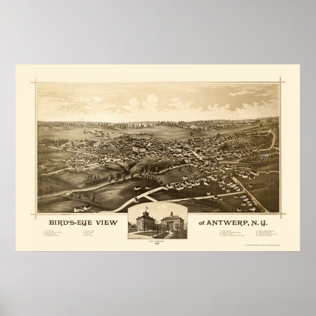 Antwerpen, NY Panoramic Map - 1888 Poster (Vorne)