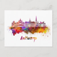 Antwerpener Skyline in Aquarellfarben