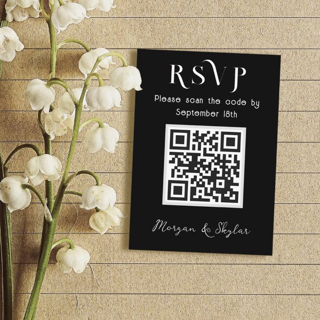 Antwort auf Hochzeit QR-Code Schwarz in Weiß Begleitkarte (Von Creator hochgeladen)