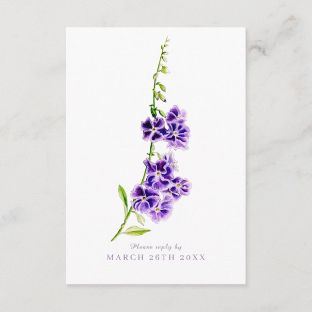 Antwort auf Hochzeitssache violette Blumen Begleitkarte (Vorderseite)